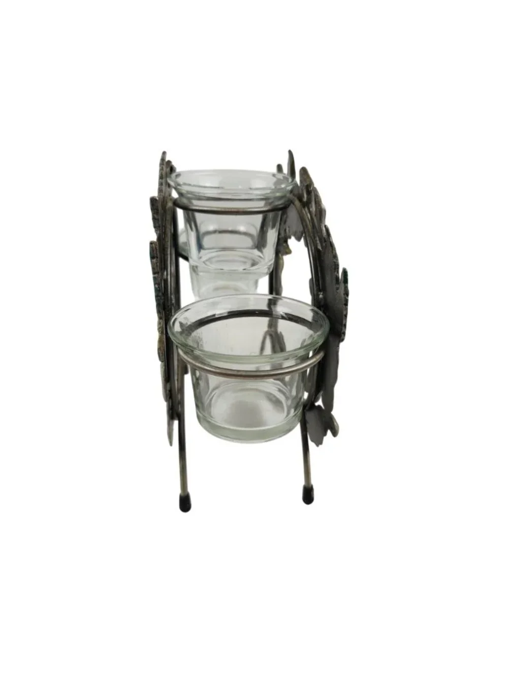 Pewter Votive Candle Holder Painted Hummingbirds Sculpted Calla Lillies Open Fra